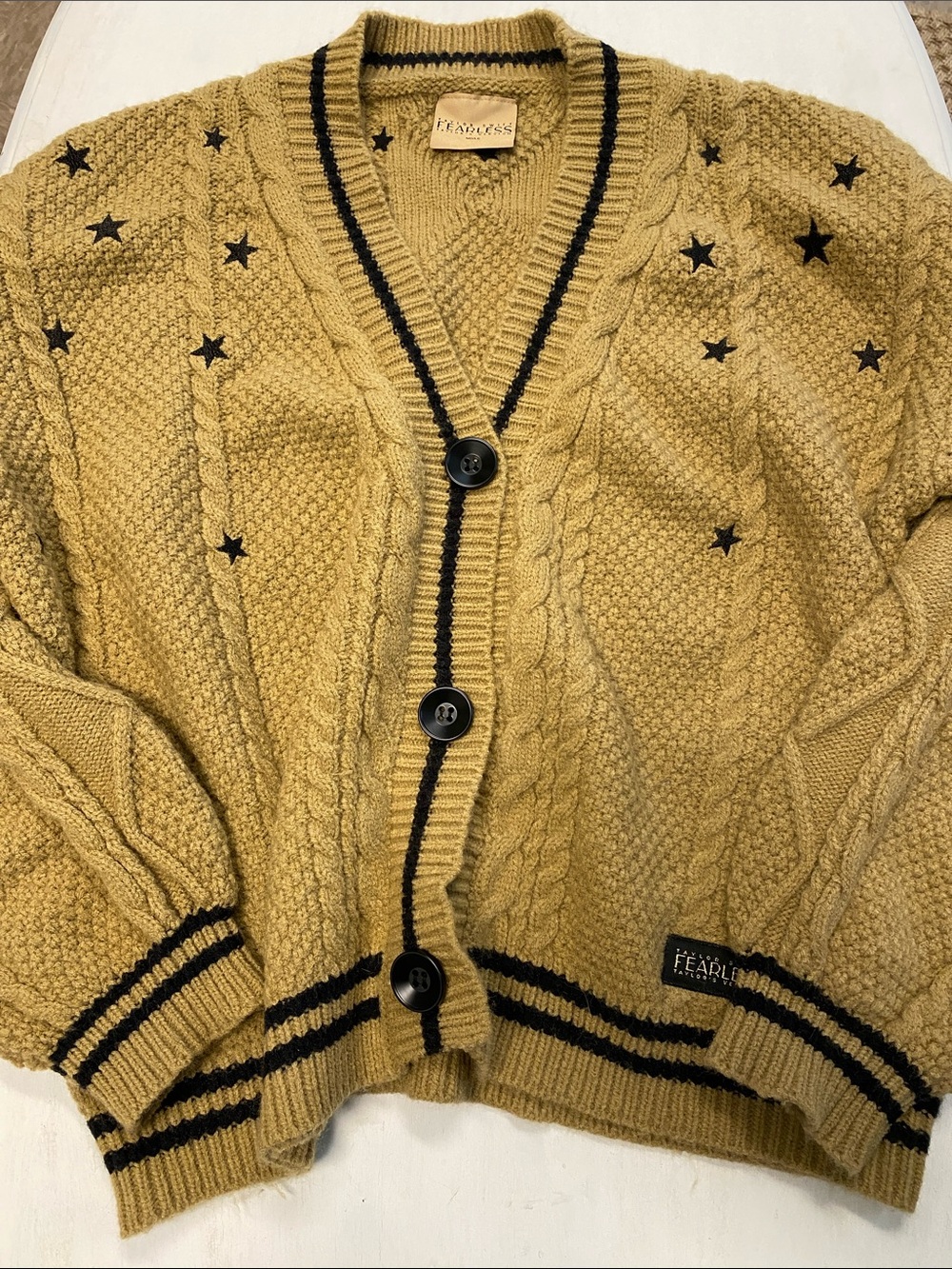 Taylor Swift Mustard Yellow Cable Star-Accent Fearless Cardigan